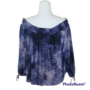 American Eagle Tie Dye Crushed Velvet On/Off Shoulder Smocked Top Midnight Blue